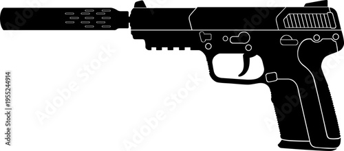 Five seven pistol silenced silhouette vector illustration