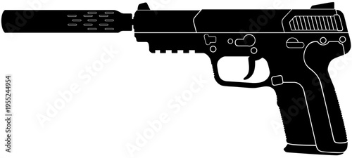 Five seven pistol silenced silhouette vector illustration