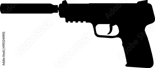 Five seven pistol silenced silhouette vector illustration