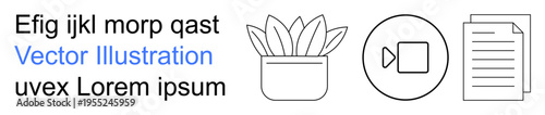 Productivity tools, media creation, documentation, digital organization, home decor, minimalism. Plant in a pot, video icon document icon. Productivity tools and media creation in focus
