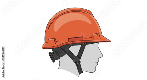 Orange hard hat on a man's head illustration, safety helmet icon for construction workers and industrial use, head protection gear