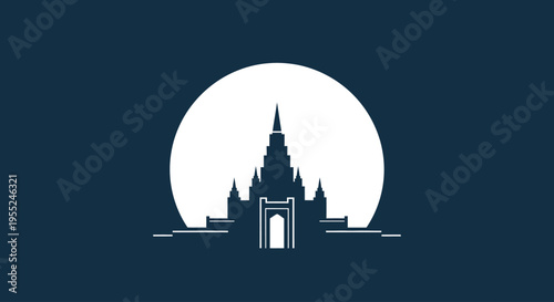 Silhouette of a temple or monument against a full moon, representing a sense of wonder and tranquility