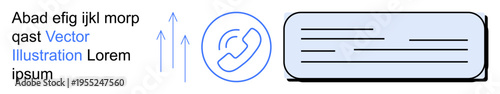 Customer service, business communication, hotline services, technical support, corporate messaging, feedback channels. Phone icon with upward arrows next to a text box. Customer service and business