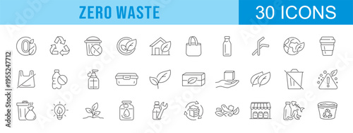 collection of zero waste icons, editable stroke.	