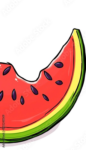 A vibrant and energetic doodle of a juicy watermelon slice with seeds, evoking summer and refreshment, watermelon,  vibrant