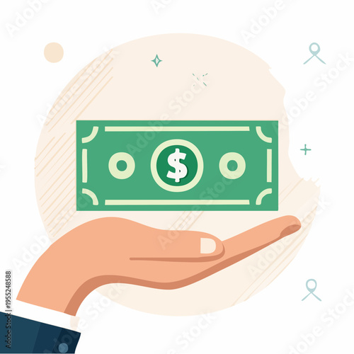 A hand holding a green dollar bill with a coin in the center outdoors