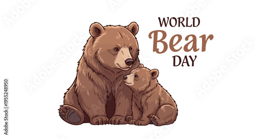 Illustration of a mother bear and cub on World Bear Day with a conservation awareness theme in a vector design.