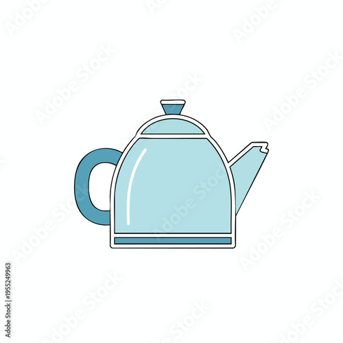 A minimalist drawing of a light blue teapot with a handle and spout