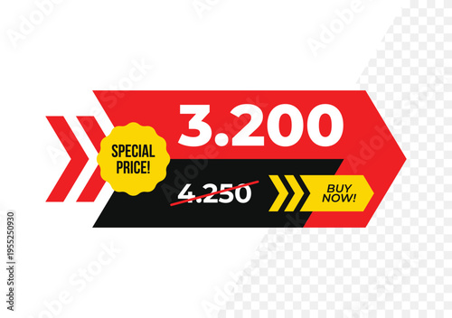 Price before and after modern arrow sale banner with speech bubble and big discount price tag, crossed old price, and best deal buy now words isolated on white background. Vector Illustration