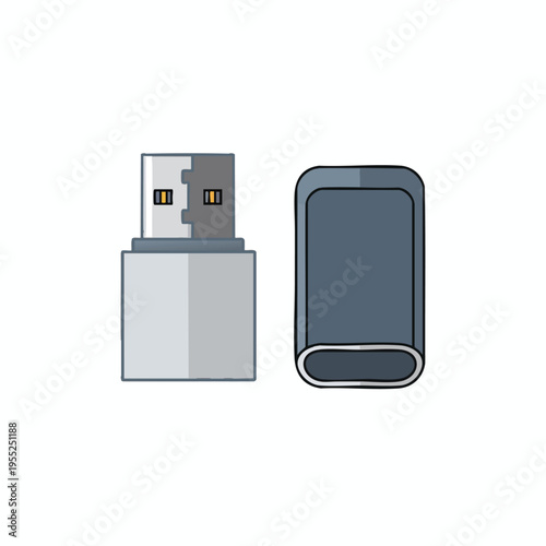 Minimalist cartoon illustration of a USB drive with its cap