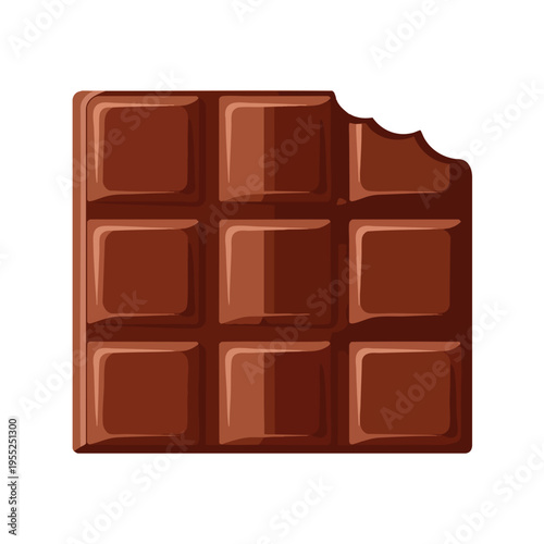 A single, whole chocolate bar with a bite taken out of the top right corner