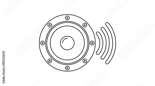 Professional Speaker Icon with detailed screw fasteners and a cross pattern, emitting sound waves, on an isolated white background.
