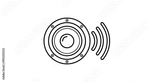 Detailed Speaker Icon with internal concentric circles and screws, emitting sound waves to the right, on an isolated white background.