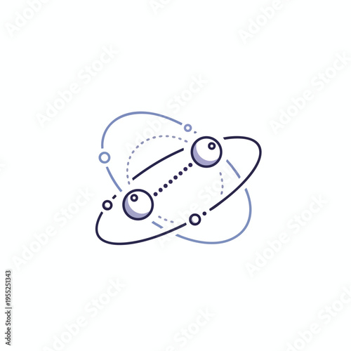 Abstract representation of interconnected spheres with orbital paths