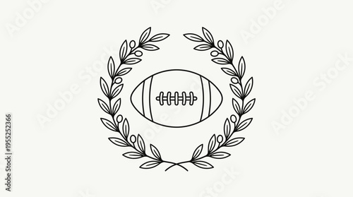 Detailed American Football and Laurel Wreath Symbol on Isolated White Background