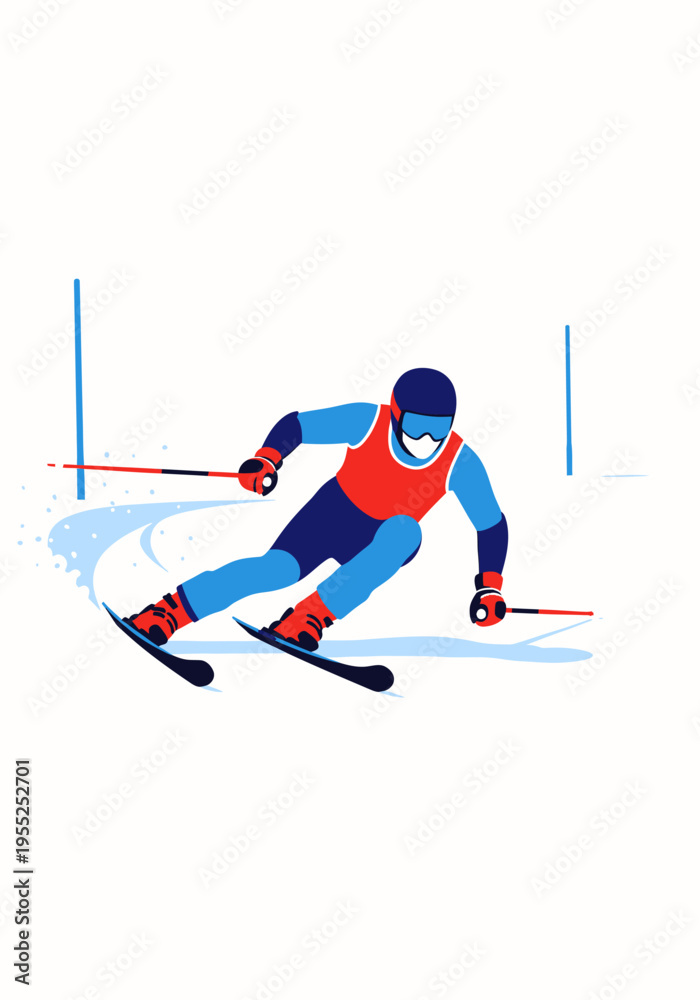 Obraz premium Athlete skier carving on snow track during winter competition