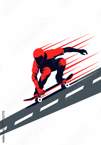 Extreme downhill longboarder speeding on asphalt road