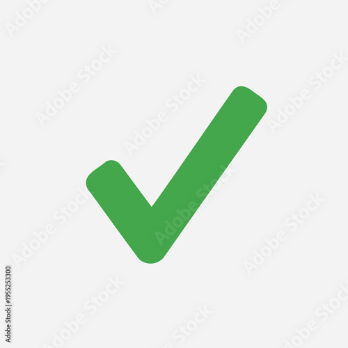 A clean, minimalist, solid green checkmark symbol on a light grey background