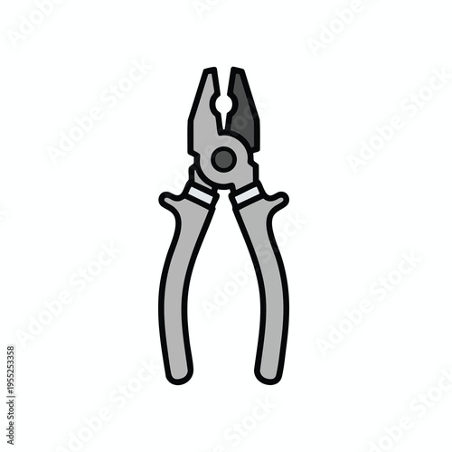 Flat icon of a pair of pliers with grey handles and jaws