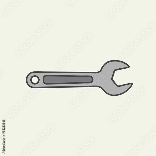 Simple, flat icon of a combination wrench on a light cream background