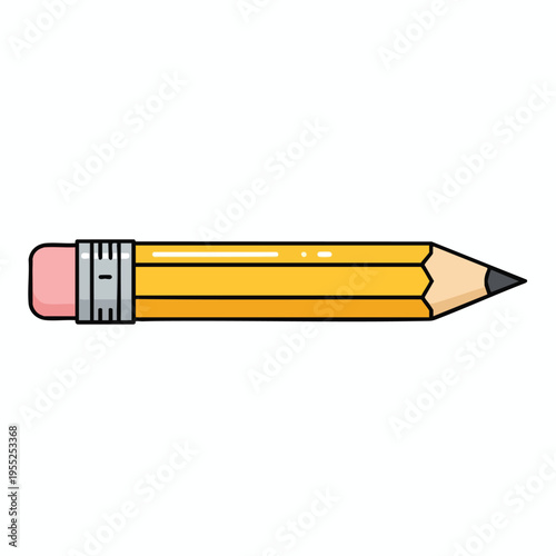 A simple yellow pencil with a pink eraser and sharpened graphite tip