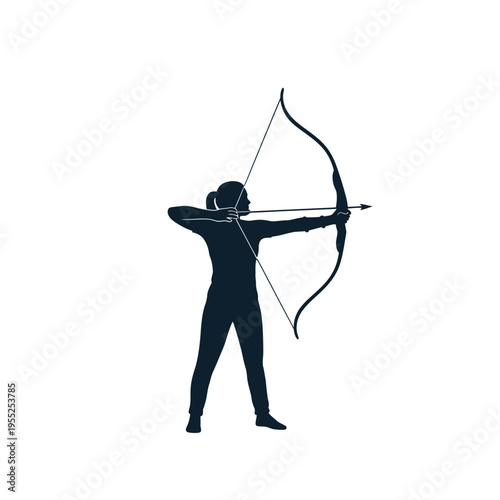 Woman archer shooting with bow and arrow silhouette icon