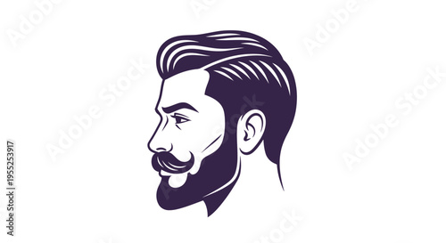 Stylized bearded man head profile with modern haircut