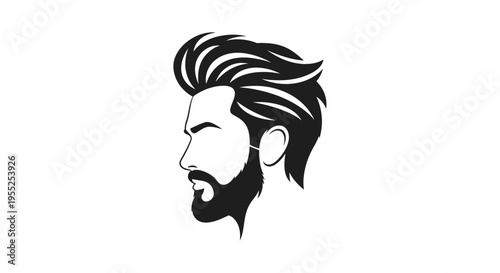Stylish bearded man head profile with modern haircut illustration