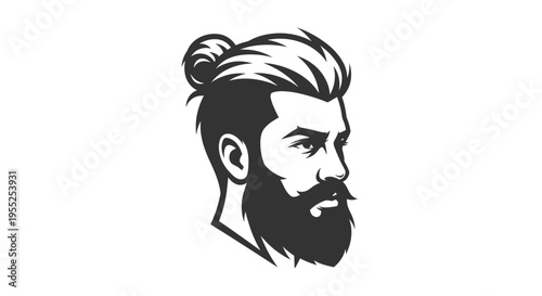 Stylish man head profile with beard and man bun illustration