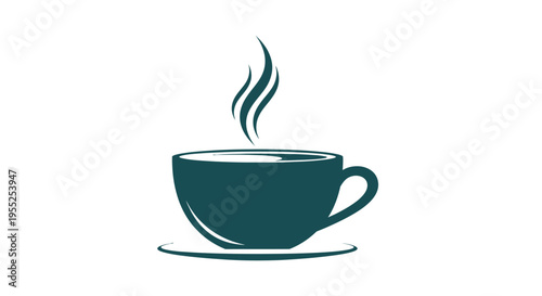 Steaming coffee cup and saucer icon on white background
