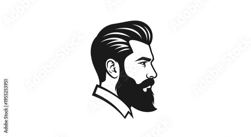 Stylish bearded man profile with slicked hair black white illustration