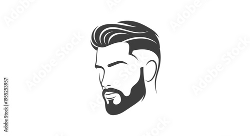 Stylish bearded man head illustration with modern haircut