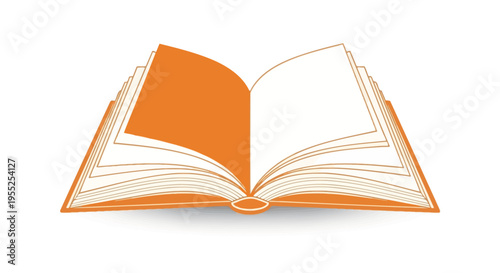 Open orange book icon with blank pages on white background