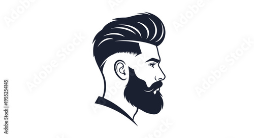 Modern bearded man with stylish haircut in profile