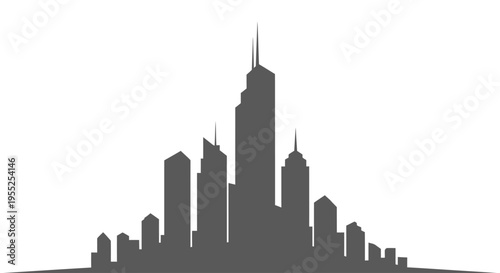 Modern city skyline silhouette illustration with grey buildings