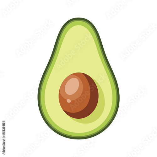 A single, half avocado with a large brown seed in the center