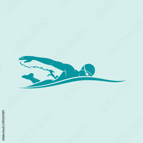 Minimalist swimmer silhouette icon performing crawl stroke in water