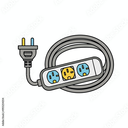 A coiled power strip with a plug and three sockets