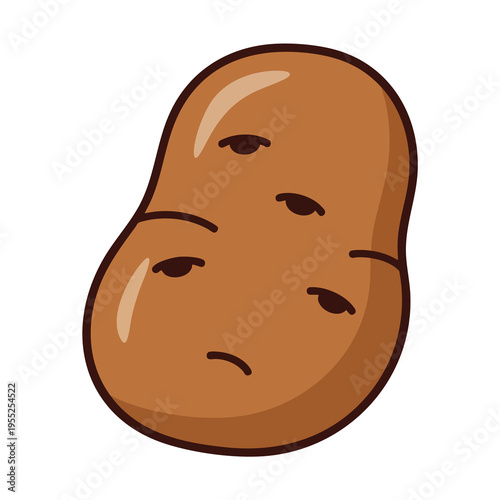 A cartoon potato with a sad, tired expression, with eyes drooping