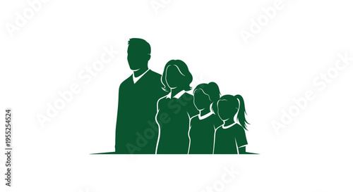 Family silhouette with parents and two children standing together