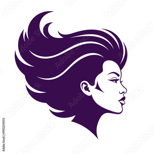 Elegant woman profile with voluminous purple hair illustration