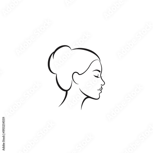Elegant woman profile line art with hair bun