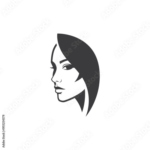 Elegant woman profile illustration with short hair in black and white