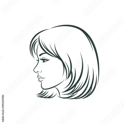 Elegant woman face profile line art with short hair
