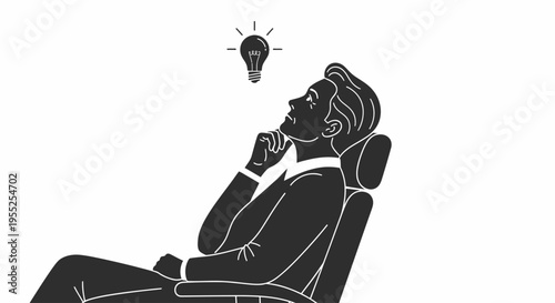 Businessman thinking and getting an idea in office chair
