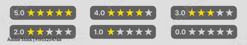 Product rating or customer review with gold stars set collection. Graphic symbol flat design interface illustration elements for app ui ux web banner button vector isolated on white background
