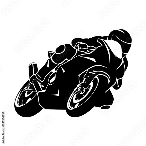 Silhouette illustration of a racing motorcycle in extreme leaning position
