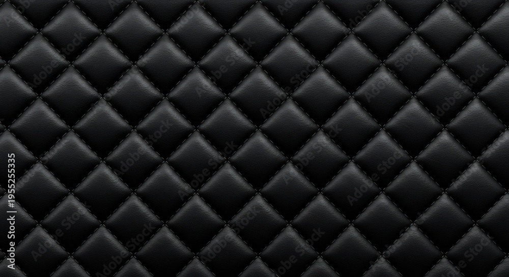Fototapeta premium Seamless Black Diamond Quilted Upholstery Texture Background.
