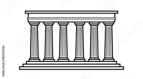 Simple outline drawing of a classical ancient Greek or Roman structure with six columns and entablature on an isolated white background.
