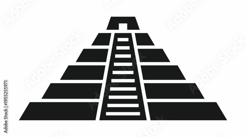 Ancient Mayan pyramid, a historical archaeological landmark, isolated white background.